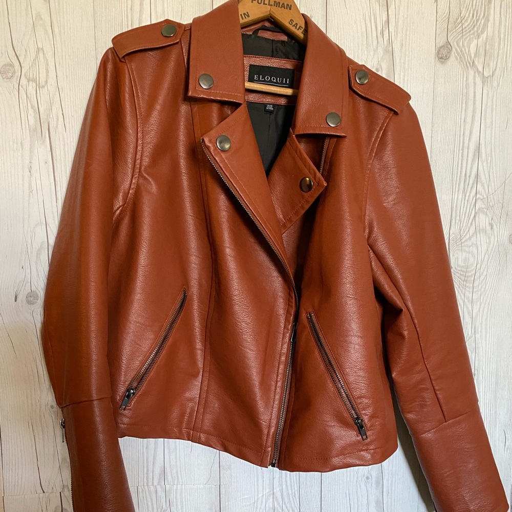 ELOQUII Moto jacket, size 14/16, nutmeg/caramel color